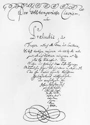 Håndskrevet tittelside til Das Wohltemperierte Klavier, 1722