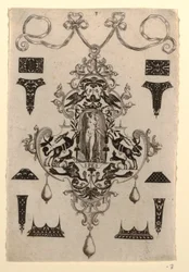 Pendeldesign med dydshåpet, plate 3, fra en serie på åtte anhengsdesign med kardinaldydene