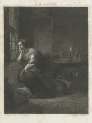 Kvinne med barn ved et vindu