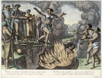 Sati, illustrasjon fra «Jan Huyghen van Linschoten, Hans beretning om reiser til Ost- og Vestindia», 1579-92