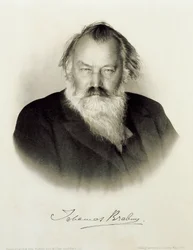 Tyskland, inngravert portrett av den tyske komponisten, pianisten og dirigenten Johannes Brahms