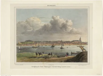 Utsikt over Nijmegen sett fra Lent Gezigt på byen Nijmegen fra landsbyen Lent (tittel på objekt) Nymegen. (tittel på objekt)