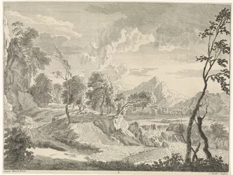 Kupert landskap med foss Landskap etter Gaspar Poussin (serietittel)