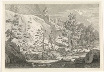 Ravine med en flokk sauer Landskap i Chartreuzer-fjellene (serietittel)