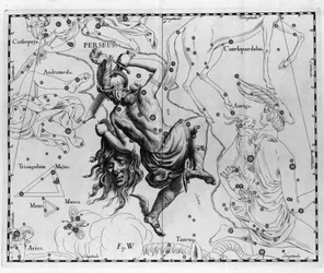 Den persiske konstellasjonen. Plate tegnet fra "" Firmamentum Sobiescanum sive Uranographia"" av Johannes Hevelius eller Hevel (1611-1687)