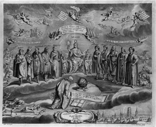 De kjente astronomene. Blant dem, fra venstre til høyre: Walterus (?), Tycho Brahe (Tyge Ottesen Brahe), kjent som Den edle danske eller Mannen med den gyldne nese (1546-1601), Ulugh Beg (Oulough Beg, Oulugbek) ( 1394- 1449), Timocharis av Alexandria (ca. 