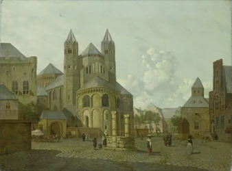 Imaginært bybilde med romansk kirke