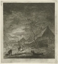 Nattlandskap med gård og skatere