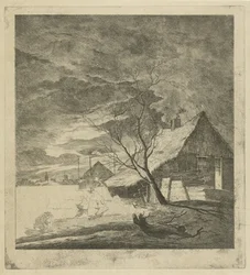 Nattlandskap med gård og skatere