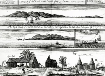 A Prospect of the Road in the Bay of Sierra Liona, en illustrasjon fra vol. 5 av Awnsham og John Churchills 