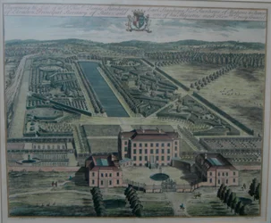 En gravering av Chevening av Johannes Kip (d. 1722) etter Thomas Badeslade (d. 1742), utgitt (i History of Kent) 1719 av John Harris