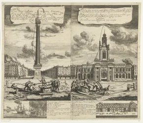Bruk av slangbrandspuiten i London, ca. 1690-1700 Den nye Sukeing Worme Engine For rask og enkel slukking av branner og drenering av dammer og annet stående vann (...) (tittel på objekt) Machina nova exuctoria vermi: formis Flammis restinguendi