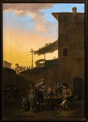Drinkere foran et italiensk vertshus