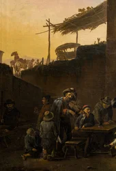 Drinkere foran et italiensk vertshus