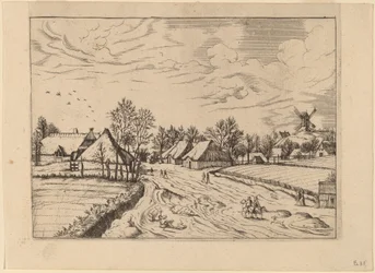 Landsby med postmølle
