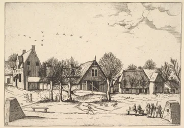 Country Village, bueskyttere i forgrunnen fra Multifariarum casularum ruriumque linea..., 1559-61.