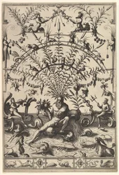 Moderne grotesk dekorasjon med en elvegud, 1557.