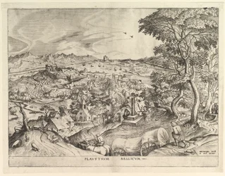 Den belgiske vognen Plaustrum Belgicum fra The Large Landscapes, ca. 1555-56.