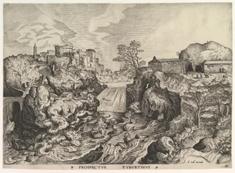 Utsikt over Tiber Tivoli Prospectus Tyburtinus fra The Large Landscapes, ca. 1555-56.