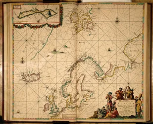 Kart over Nord-Europa (håndfarget gravering)