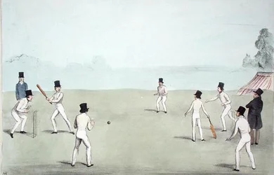 Vacation Amusement, nr. 3 (Cricket - A Long Innings) (HB Sketches No. 653) publisert 3. oktober 1840 (litho-farge)