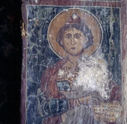 En helgenfigur, freskomaleri i kirken i Kandanos, Kreta, Hellas (bilde)