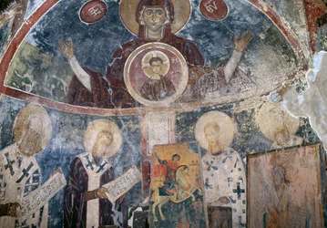 Fresker i den bysantinske kirken Agios Georgios, Vathi, Kreta, Hellas (bilde)