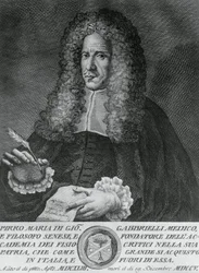 Portrett av Pirro Maria Gabbrielli (1643-1705), italiensk filosof og professor i teoretisk medisin og botanikk, gravering av Cosimo Zocchi (aktiv 1740-ca 1787)