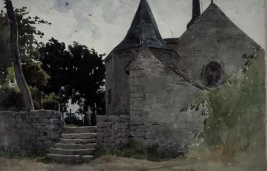 Utsikt over en kirke, 1800-tallet