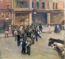 Venter på å høre resultatene (Great Notts. v. Surrey Match, Nottingham, august 1892) (olje på panel)