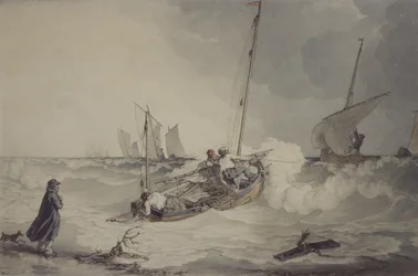 Fiskebåter på tur, akvarell