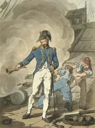 Post Captain fra Costume of Great Britain, gravert av kunstneren, pub. av William Millar og James Walker, 1807 (farget etsning)