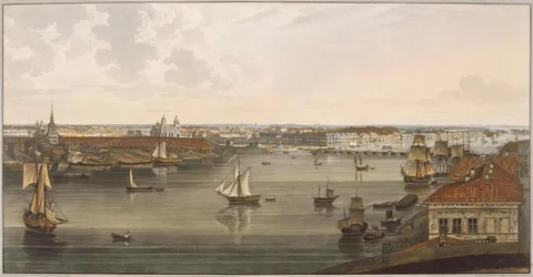 Utsikt til admiralitetet, den gamle St. Isaacs-katedralen, den engelske vollen og vitenskapsakademiet fra Vas