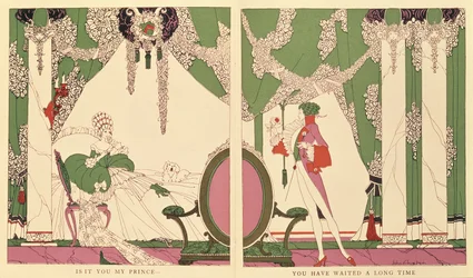 The Sleeping Beauty, illustrasjon fra 'Tales of Times Passed' av Charles Perrault (1628-1703) 1922 (farge litho)