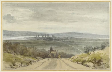 Utsikt over Oxford fra Shotover Hill i flomtid, When the Water was Out, 10. januar 1791 (wc over blyant på papir)