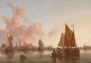 Seilbåter og lektere på en nederlandsk(?) elvemunning