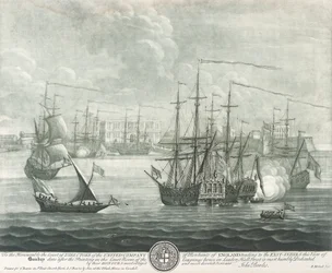 Utsikt over Bombay (India), dedikert til direktøren for British East India Company. Gravering av John Bowles () 