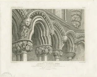 Interiør i Lichfield Cathedral - Arches in Chapter House: gravering, nd [c 1819] (trykk)