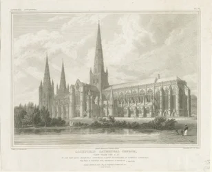 Lichfield Cathedral - South East View: gravering, nd [?1819] (trykk)