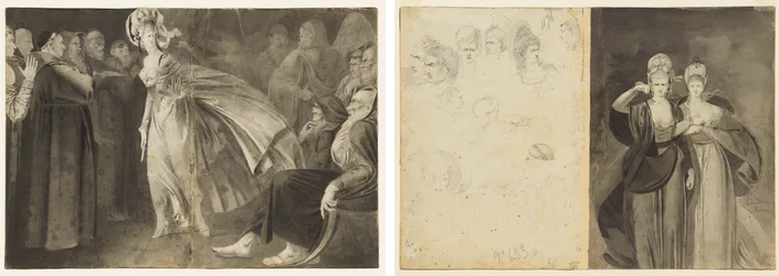 Woman Standing among the Friars (recto) Skisser av hoder (verso, venstre); To kvinner (verso, høyre)