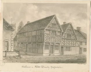 Abbots Bromley Old Houses: sepia-tegning, 1839