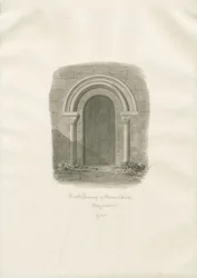 Alrewas kirke - North Doorway: sepia-tegning