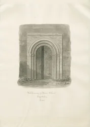 Alrewas kirke - West Doorway: sepia-tegning
