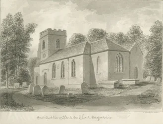 Barlaston Church: sepia-tegning, 1844