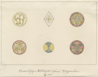 Blithfield Church - malt glass: blyanttegninger, 1823