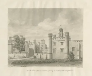 Blithfield Hall: sepia-tegning