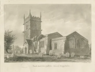 Blore Church: sepia-tegning, 1839