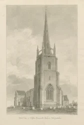 Clifton Campville Church: sepia-tegning, 1838