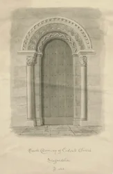 Codsall Church - South Doorway: sepia-tegning