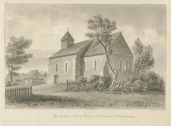 Coppenhall Church: sepia-tegning